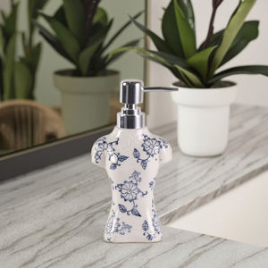 Accessori da bagno in ceramica in stile cinese blu bianco porcellana Cheongsam forma Dispenser bottiglia di sapone in ceramica - Product Image 2