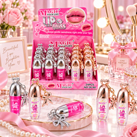 Porte-clés nœud métallique, brillant à lèvres scintillant, huile à lèvres waterproof, boîte de présentation 24 pièces, vente en gros en vrac