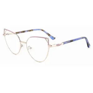 Mode féminine petite entreprise Style coloré pleine jante métal montures de lunettes acétate lunettes monture pour les yeux montures de lunettes