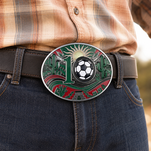 Hebilla de cinturón de aleación de zinc con temática de fútbol, soporte para cerveza, hebilla metálica, lista para enviar, regalo para aficionados al fútbol, recuerdo deportivo, venta al por mayor - Product Image 1