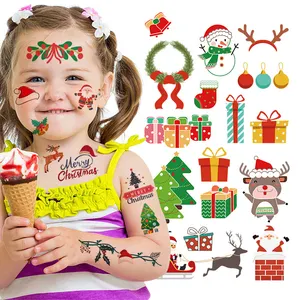16 листов на заказ, симпатичные товары для рождественской вечеринки, дерево, водонепроницаемые наклейки для татуировки, рождественские Временные татуировки для детей