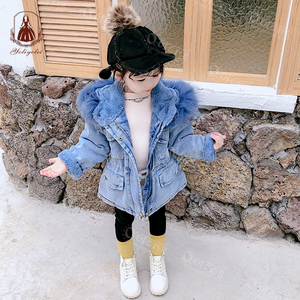 <strong>Winter</strong> <strong>Toddler</strong> Girls Denim <strong>Jacket</strong> with Big Faux Fur Collar Thick Fleece Lined Kids Jean Coat Warm Mid-length Parka for Children - Product Image 6