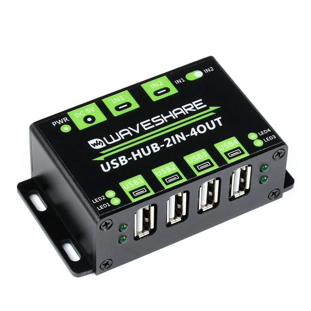 USB-HUB-2IN-4OUT EU Waveshare Industrial Grade USB HUB Extending 4x USB 2.0 Ports Switchable Dual Hosts Board NOT Included