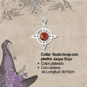 Colgante de nudo de bruja de acero inoxidable con jaspe rojo Cadena de eslabones de amuleto de la suerte y protección Collar minimalista unisex - Product Image 3