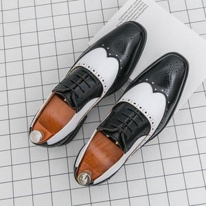 Scarpe Brogue da Uomo Eleganti Oxford Derby Stringate Bicolore in Microfibra Pelle Formale Punta Affusolata Business - Product Image 5