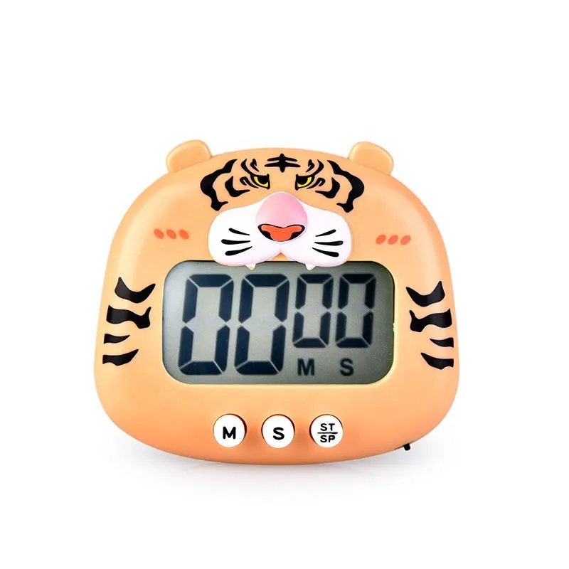 Minuterie de cuisine Tigre de dessin animé Minuterie grand écran à affichage numérique Horloge d'étude pour compteur manuel Minuterie de yoga et de sport