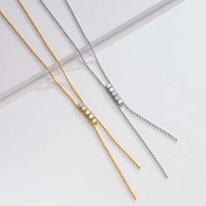 Collar en Y de Acero Inoxidable con Cuentas, Colgante de Barra de Circonita y Cadena de Eslabones - Joyería Minimalista de Lujo Ligero para el Día a Día - Product Image 2