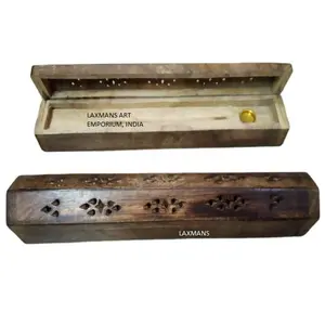 New Mango Wood Hand Carved Antique Incense Box Incense Burners Model Wholesale Supplier From India