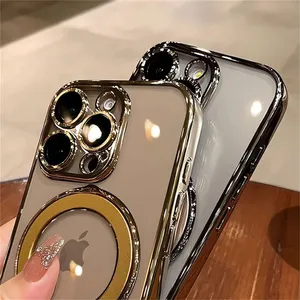 <span class=keywords><strong>Coque</strong></span> de téléphone support magnétique pliable transparent de luxe <span class=keywords><strong>pour</strong></span> <span class=keywords><strong>iPhone</strong></span> 16 15 14 <span class=keywords><strong>13</strong></span> 12 Pro Max Protection complète de l'objectif placage antichoc couverture arrière - Product Image 5