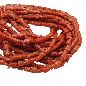 Cuentas de Coral Rojo Italiano, Lisas y Pulimentadas, Forma Irregular de Pepita, Tubo, Piedra de 16 Pulgadas, 6-7 mm, Certificadas por Terceros para Joyería - Product Image 1