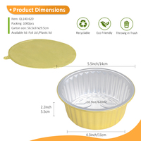Panci Bulat Kecil 600ml-1200ml Berlapis Emas Dengan Tutup PP/PET Cetak Logo Kustom untuk Pasokan Grosir Restoran