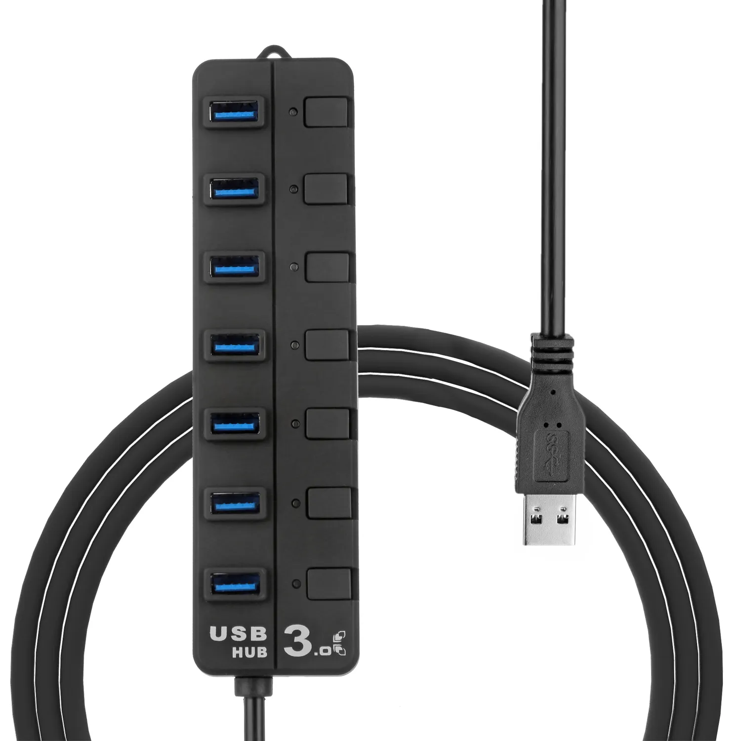 High speed Rubber oil 7ports usb 3.0 hub with individual switches For PC and Laptop