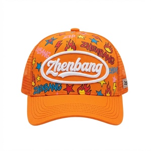 Casquettes de camionneur personnalisées en sublimation graffiti orange, broderie 3D en relief, vente en gros, unisexe, streetwear, maille tendance - Product Image 3