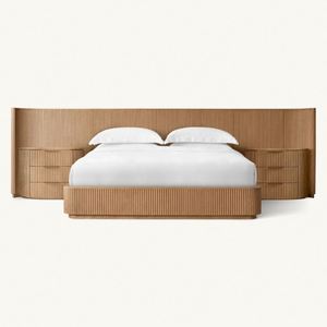 Juego de Muebles de Dormitorio de Lujo Moderno Clásico Americano con Cama King Size de Madera de Roble Macizo, Cama Tapizada con Mesitas de Noche Integradas - Product Image 5