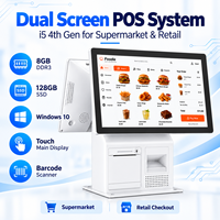 Système de point de vente à double écran 15,6 pouces, processeur I5 4e génération, 8 Go de DDR3, 128 Go de SSD, écran tactile principal, imprimante 80 mm pour supermarché, caisse de vente au détail