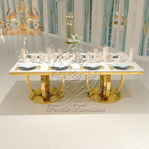 Double Circle Base Gold Stainless Steel <strong>Mdf</strong> Rectangle <strong>Dining</strong> <strong>Table</strong> - Product Image 2
