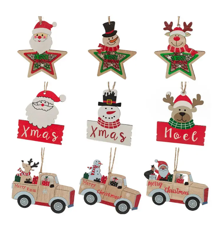 Wooden Snowman Truck Christmas Tree Ornaments Decorations Hanging Ornament For Christmas Tree Decor