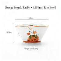 Bol à riz en céramique peint à la main avec un lapin de dessin animé, 4,5 pouces, vaisselle écologique sans BPA, réutilisable