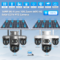 Hongnaer 16MP 8K V380 Pro Solar Powered WiFi 4G Security Camera With 3 PTZ 3 Screens 4 Lens 10X Zoom for Outdoor Home and Farm