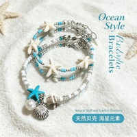 Pulseras Apilables de Plata con Cuentas de Conchas y Estrellas de Mar, Estilo Boho, para Mujer, Regalo