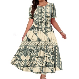 Nuova fabbrica all'ingrosso Custom Pacific Island Art Design vestito da <span class=keywords><strong>donna</strong></span> estate abito lungo taglie forti manica a sbuffo con maniche a balze abito a strati - Product Image 4