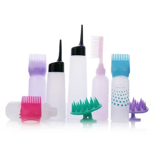 Custom Plastic PP 180ml Squeeze Applicator Comb Bottles Color Tint Bottle With Hair Brush Oil Hair Dye Bottle