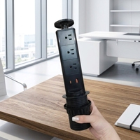 Prise électrique encastrable MAQO US 3/4 prises, en aluminium, argent/noir, pour table de cuisine, 16A, 1 Type-C + USB-A, avec LED et fonction de levage