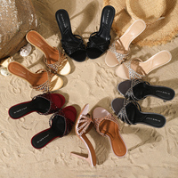 Sandales en satin scintillantes à talons aiguilles pour femmes, mules élégantes à bout ouvert, chaussures de soirée, collection 2026, fabrication OEM