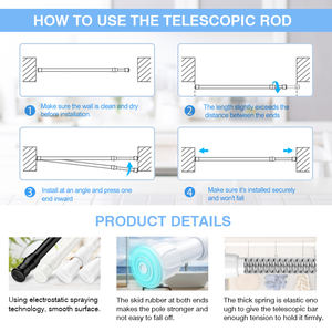 ARODDY Tensão Ajustável <span class=keywords><strong>Rod</strong></span> 13mm 40-70cm Branco Ferro Expansível Telescópico Fácil de Usar/Cortina Pólos Cortina De Pressão Barato - Product Image 5