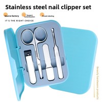 Coffret Cadeau de Manucure en Acier Inoxydable avec Coupe-Ongles, 4 Embouts en Silicone, Miroir Poli, Ciseaux Droits et Angulaires