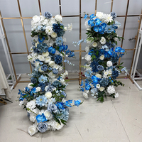Guirlande florale artificielle SMS bleu poussière et blanc, roses en soie bleues, hortensias, orchidées pour la décoration de mariages, événements et fêtes
