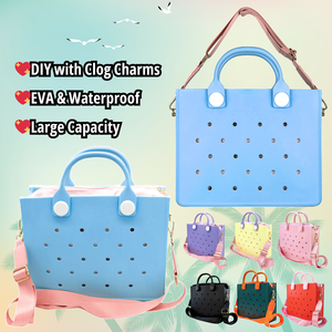 Bolso tote impermeable <span class=keywords><strong>de</strong></span> EVA para mujer con cierre abierto, bolso <span class=keywords><strong>de</strong></span> playa con dije <span class=keywords><strong>de</strong></span> zapato tipo zueco perforado y correa para el hombro - Product Image 1