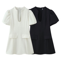 SHENZHU Robe Courte Simple et Tendance pour Femme, Manches Bulles Courtes, Collection Été 2026, Robe Mini Unie, Vestidos Femme, Robe Mujer