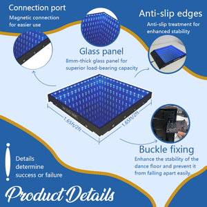 พื้นเต้นรำ LED แบบกระจก 3 มิติ RGB สำหรับไนท์คลับ บาร์ งานแต่งงาน พร้อมแผงและกระเบื้องพื้นแม่เหล็ก ไฟเวที - Product Image 5
