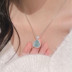 สร้อยคอเงินแท้ S925 ประดับหยกธรรมชาติทรงใบโคลเวอร์ ดีไซน์ไข่เล็ก หรูหรา สีเขียวสดใส สไตล์จีนใหม่ จี้เงินแท้ - Product Image 5