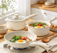 Ensemble de casseroles et poêles en céramique antiadhésives 9 pièces avec couvercle en verre, poignée amovible, fond plat, compatible induction