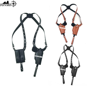 TMH調節可能垂直ヴィンテージショルダーホルスターダブルマガジンポーチ付きPuレザーバックルストラップ隠しキャリー用 - Product Image 1