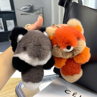 Clé en fourrure Chian Mignon Petit Renard Pendentif Véritable Sac en Fourrure de Lapin Charme Ins Poupée Sac Pendentif Femmes Voiture Porte-clés Véritable Fourrure Cadeau d'Anniversaire