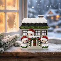 Ornement de Noël en résine en forme de chalet familial Bonhomme de neige, peint à la main, avec toit et porte, souvenir à suspendre pour arbre, village, maison, cadeau