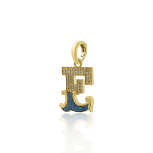 Pendentif initial E en diamant et opale bleue en or jaune 18 carats - Product Image 2