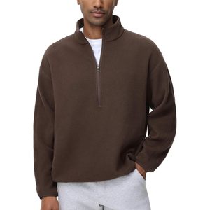 FOXA <b>Men's</b> Half Zip Fleece <b>Pullover</b> Sweatshirt Stand Collar Winter Warm Brown Oversized With Pocket - Product Image 6