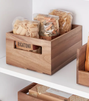 Grande boîte de rangement en bois d'acacia de taille moyenne caisse de rangement pour spaghetti de cuisine avec poignées
