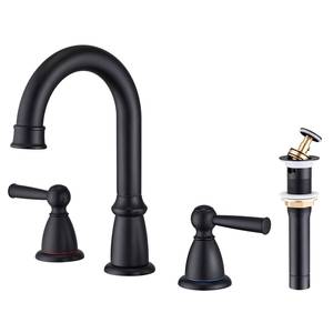 ก๊อกน้ำห้องน้ำแบบติดตั้งบนอ่างล้างหน้า 3 รู ขนาด 4 นิ้ว ดีไซน์ทันสมัย ทำจากทองเหลืองและสแตนเลสสีดำ พร้อมระบบควบคุมการไหลของน้ำแบบเซรามิก - Product Image 1