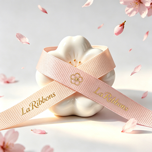 Spring Cherry Blossom Macaron Color Brand Logo Hot Stamped Grosgrain <b>Ribbon</b> For Luxury Present Floral Decoration - Product Image 5