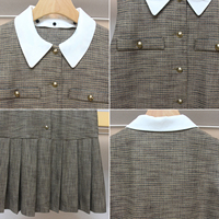 Robe midi sans manches à carreaux pour femmes - Col blanc amovible et design à boutons dorés avec ourlet plissé - Élégante pour le bureau/occasionnel