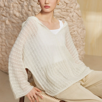 Streetwear Mohair Pull à capuche en laine de mouton de couleur unie col en v pour femmes