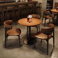 Table basse ronde en bois massif avec base en métal, table de bistrot, table ronde de 60 cm pour café, restaurant, salle à manger