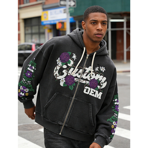 Sudadera con Capucha para Hombre, Impresión Digital Personalizada OEM, Cierre de Cremallera, Estilo Vintage, Corte Holgado, Tejido Grueso de 400 GSM - Product Image 2