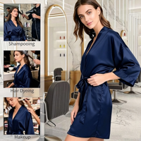 Robes Kimono Personnalisables en Tissu Imperméable Bleu Marine pour Salons de Beauté, Spas et Barbiers – Vente en Gros avec Logo Personnalisé et Taille Ajustable