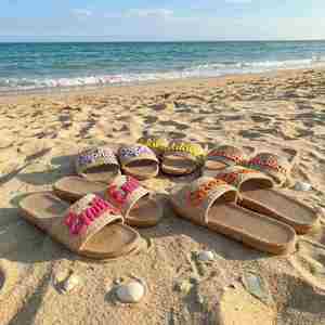 Sandalias de Lino Personalizadas con Nombre Tejido, Pantuflas de Playa para Verano, Regalo para Fiesta Nupcial - Product Image 3